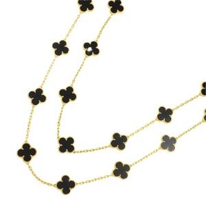 Van Cleef & Arpels Vintage Alhambra Onyx 20P Necklace 85cm 18K YG 750
